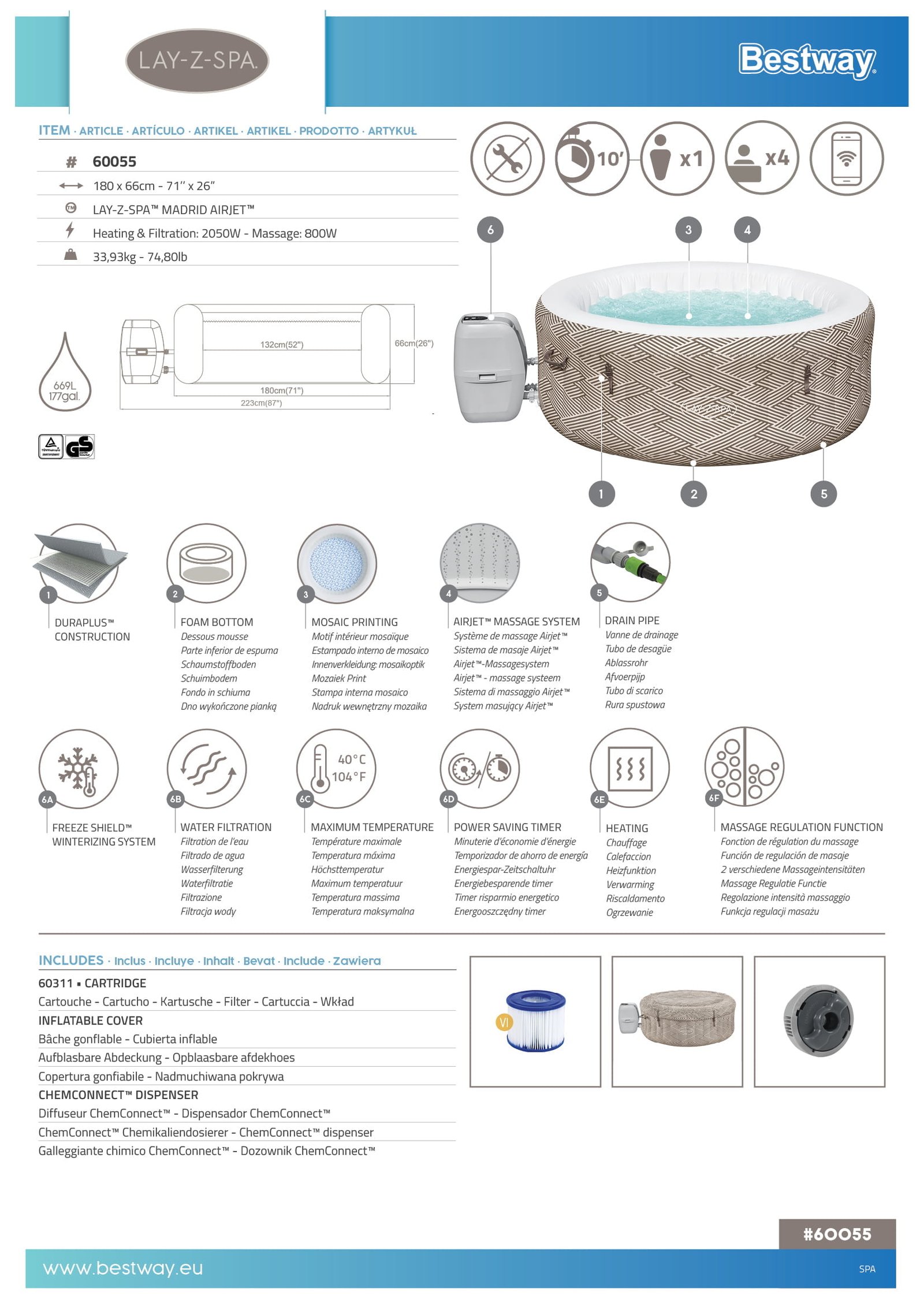 Madrid Hot Tub | Bestway SaluSpa | Inflatable Round Spa