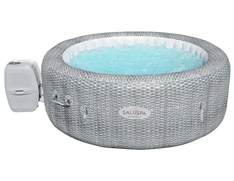 Bestway SaluSpa Honolulu AirJet 2 to 6 Person Inflatable Hot Tub, 77 x 28 Inch Round Portable Outdoor Spa with 140 Soothing Jets and Cover, Gray