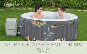 Bestway Aruba SaluSpa 3 Person Inflatable Round Outdoor Hot Tub with 110 Soothing AirJets, Filter Cartridge, Spa Pump, & Insulated Cover, Gray