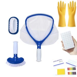 AnotherGifts Hot Tub Accesories Professsional Spa Maintenance Kit with Skimmer,Brush & Scrubber Pad, Small Pool &Spa Maintenance Accessory Hot Tub Cleaning Tool Kit, Net Skimmer Sponge Test Strips